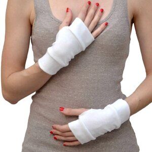 Short White Cotton Fingerless Gloves Hand Warmers Texting Non Allergy Arthritis